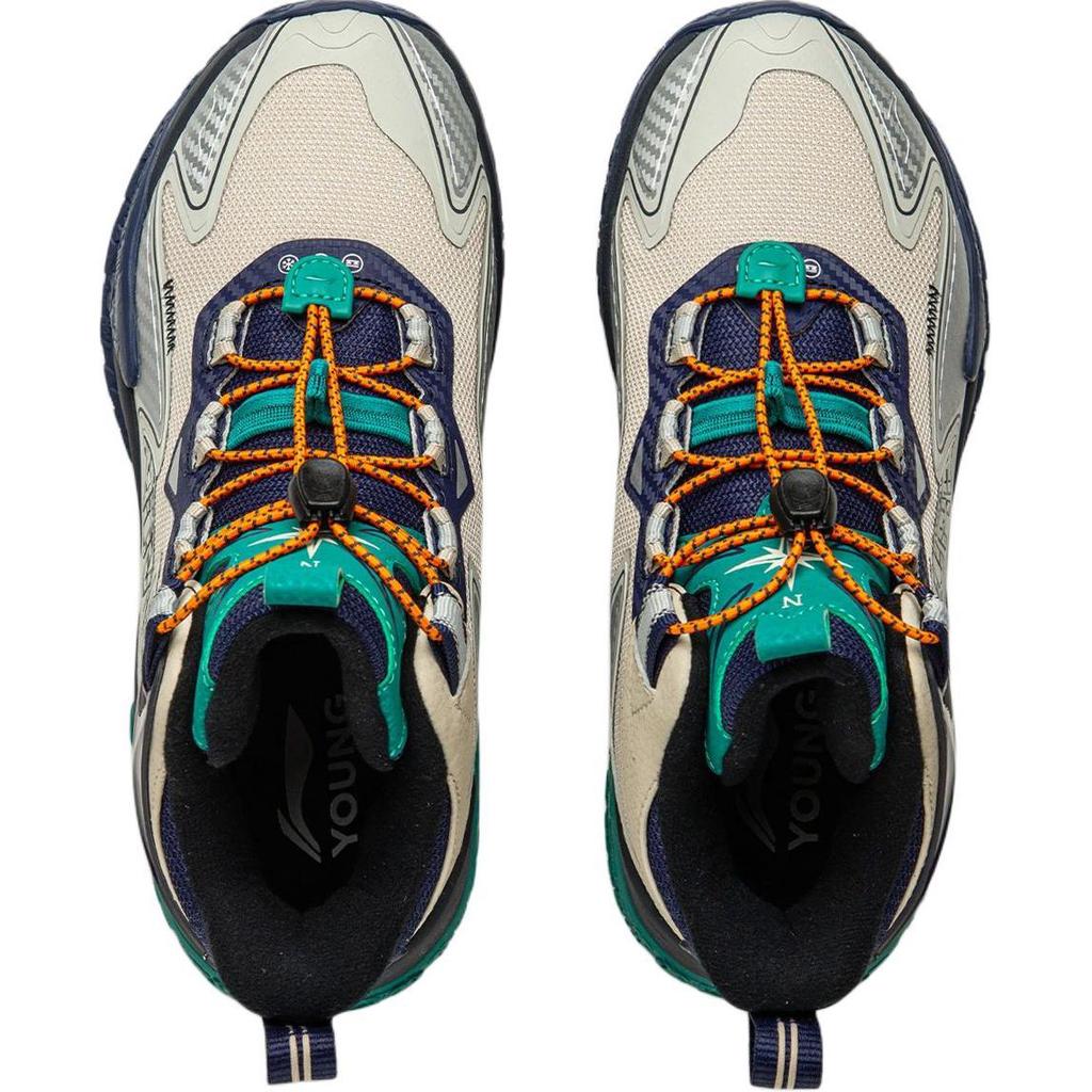 Li Ning YOUNG Outdoor Synthetic Leather, Textile Slip Resistant Cushioning Rebound Support Mid top Kids' Outdoor Shoes YKEU012-7
