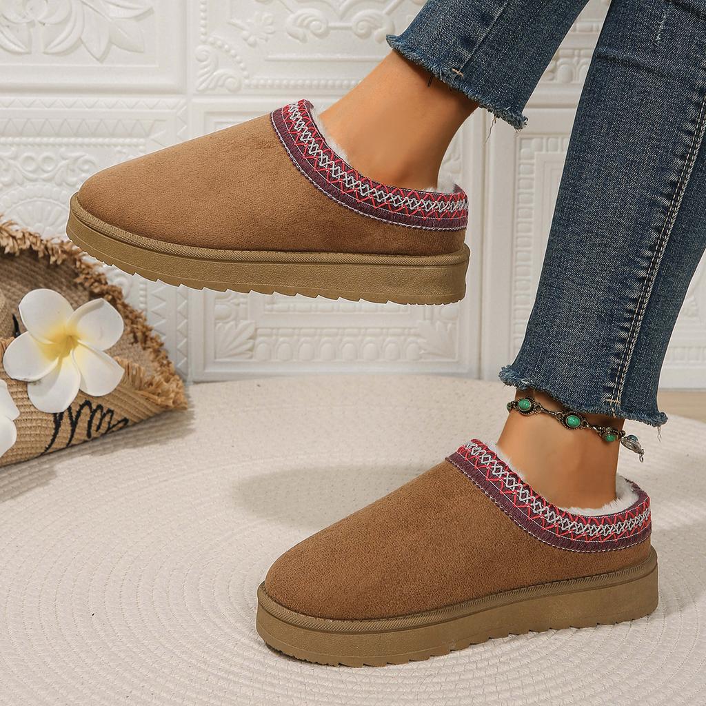 Fashion Snow Boots Women Winter Warm Thick Soles Without Heel-covered Hair Half Slipper Cotton Shoes Comfortable Warm Boots for Women