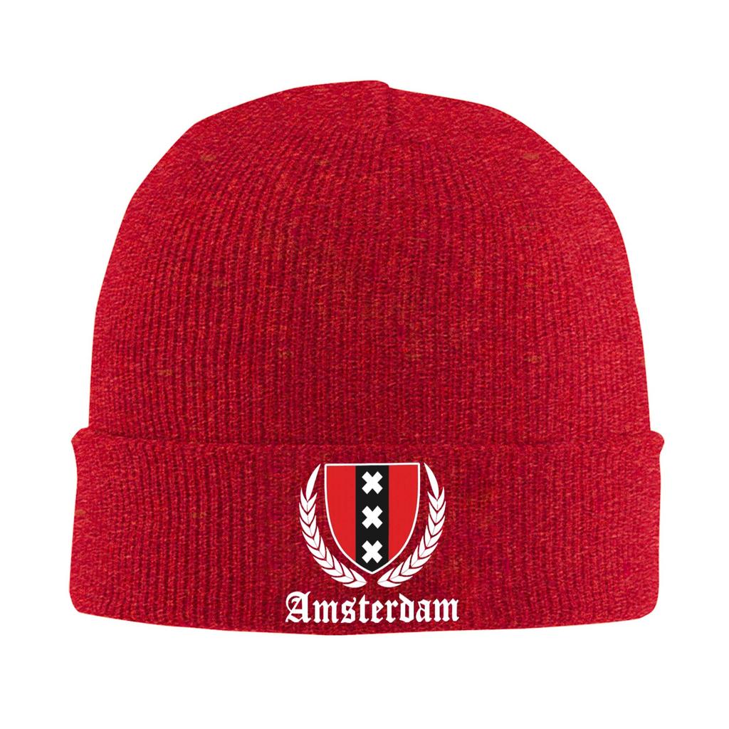 Amsterdam Flagge Mützen Bonnets für Erwachsene Unisex Vintage Kpop Beanies Herbst Design Elastische Kappen
