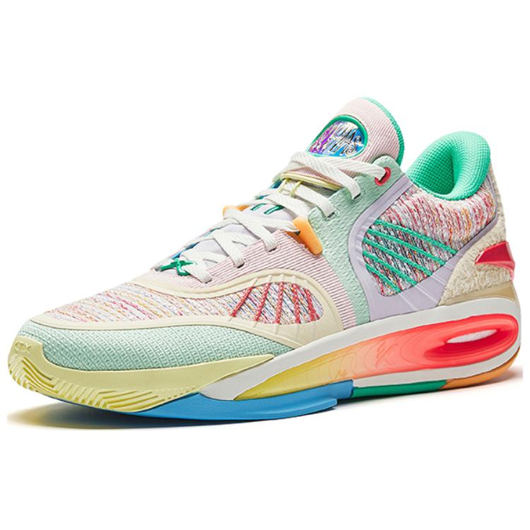 New Anta KT10 Slip Resistant And Abrasion Resistant Support Mid Top Basketball Shoes Men's Green Pink Blue 112511101-7