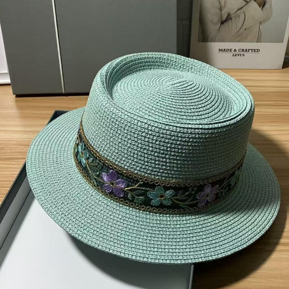 

Retro Ethnic Style Embroidery Flower Beach Hat Children Spring and Summer Pot Hat Top Hat Versatile Sunscreen Sunshade Travel M 56-58cm озеро синього кольору