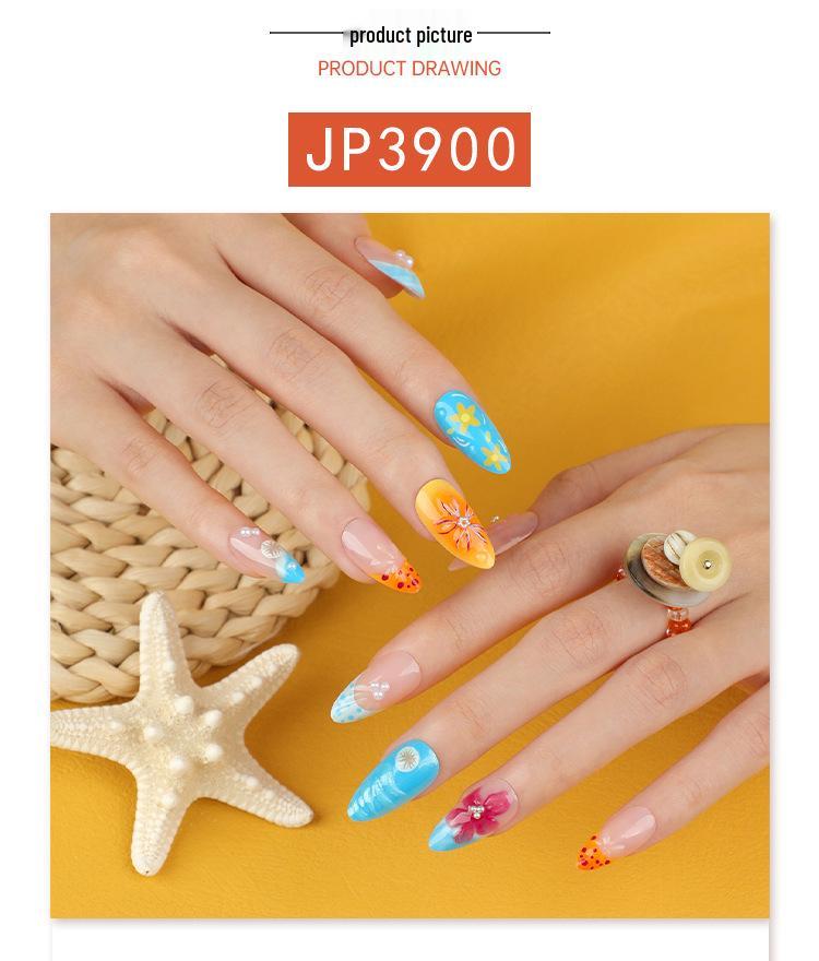 Tropische 3D-Blumen-Nagelkunst: Kurze mandelförmige tragbare künstliche Nägel