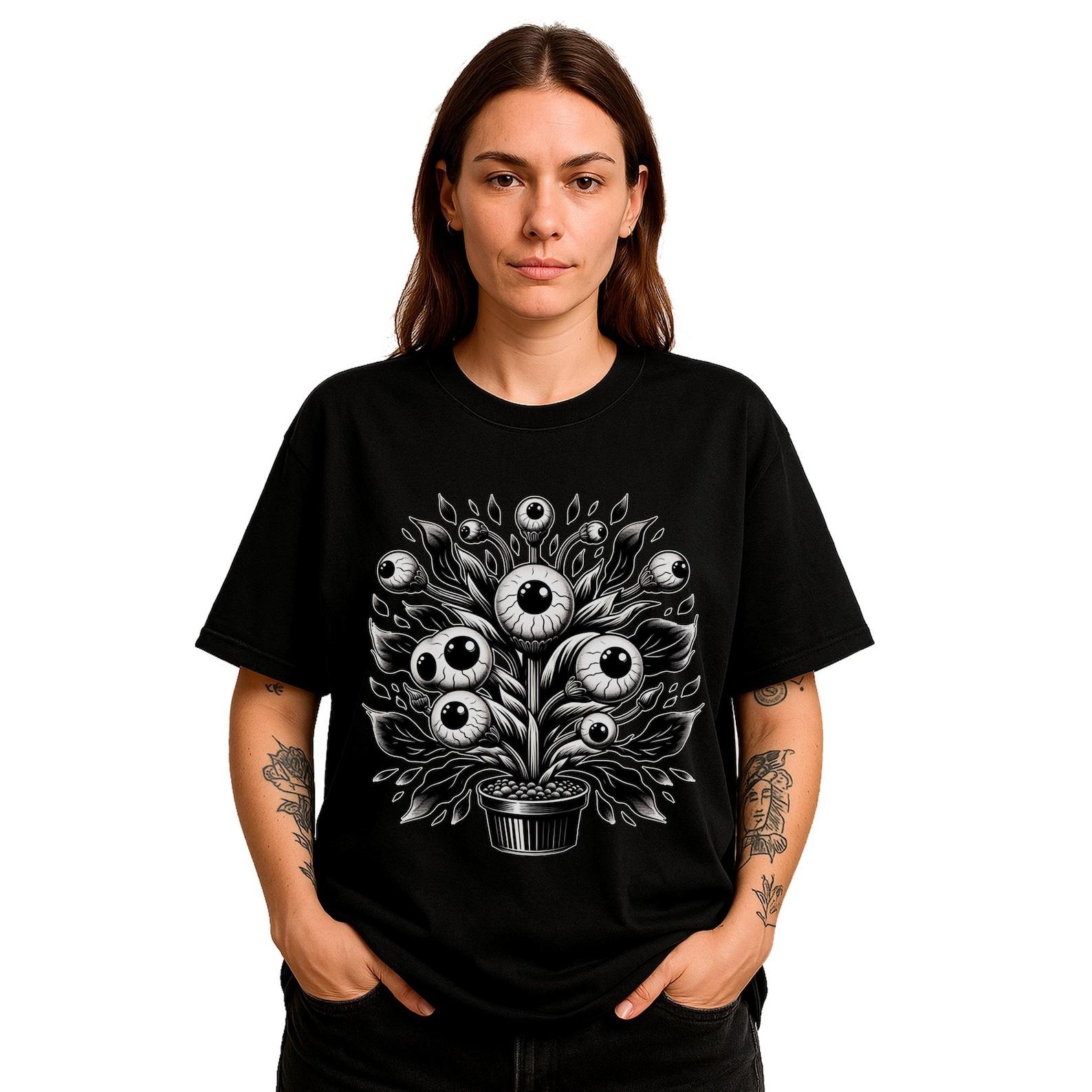 Potted Plant Eyeballs T-Shirt | Weird Eyes Weirdcore Tee | Dark Cottagecore Gift L