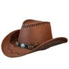 Wide Brim Fedora Hat Leather Belt Sun Hat Travel Western Cowboy Hat  Camping