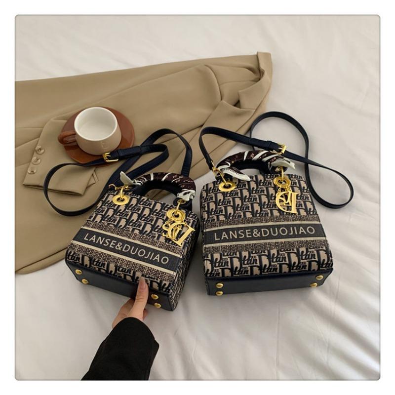 

Bag women s new simple and fashionable large-capacity printed women s handbag silk scarf Princess Diana bag Small синий