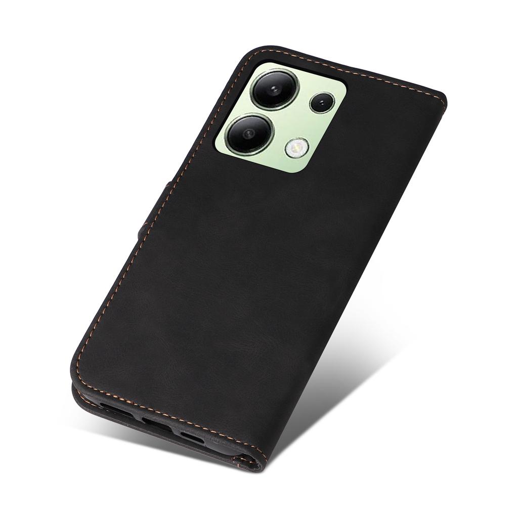 For Xiaomi Redmi Note 13 4G Leather Case Three-color Splicing Phone Cover