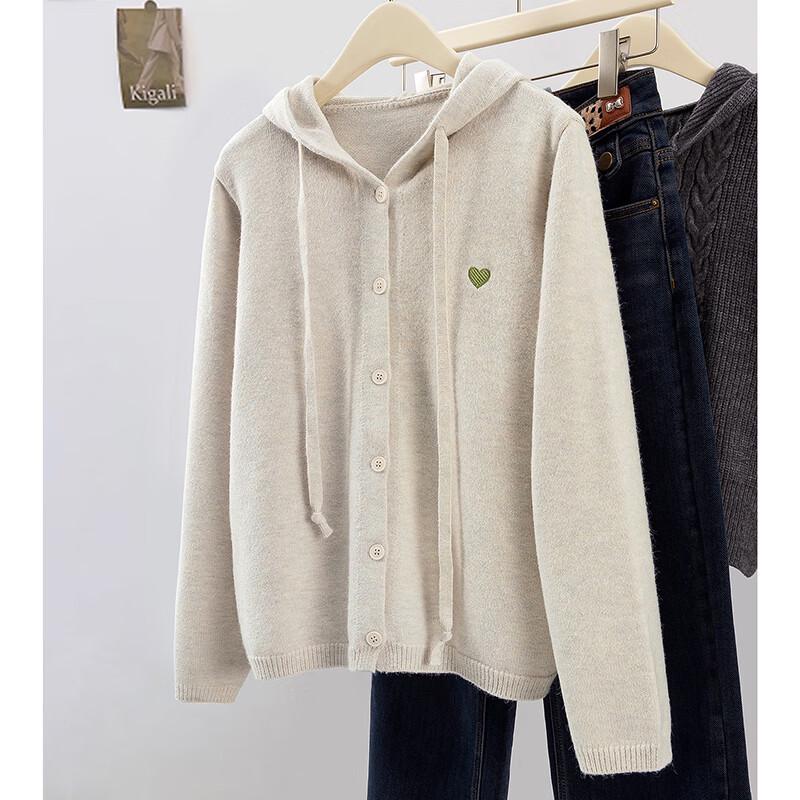 Women's Hooded Heart Embroidery Knit Cardigan