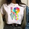 Kawaii Fashion Flower Letter Love Graphics Women T-Shirts 90S Summer Loose Blouses O-Neck Short Sleeve Female Crop Top