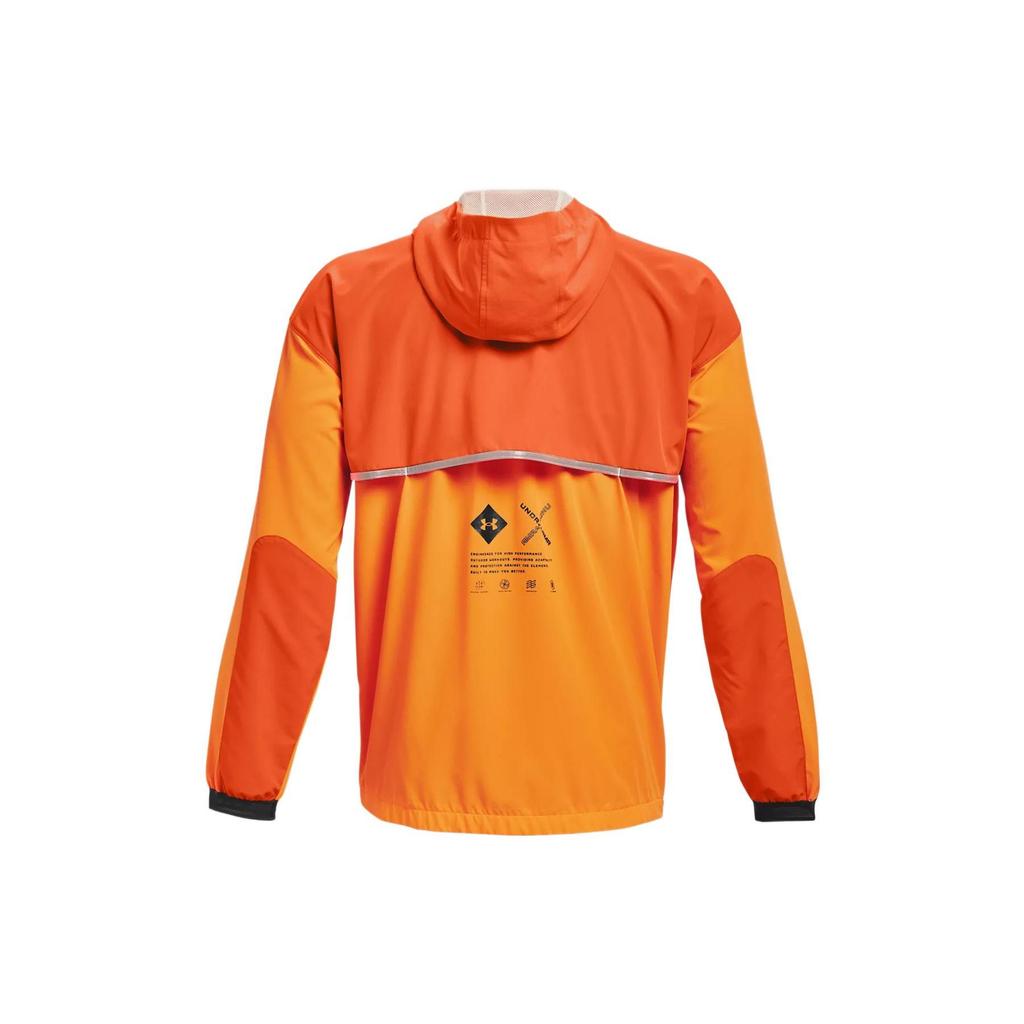 Under Armour Terrain Anorak Training Sports Color Block Logo Long Sleeve Half Zip Hooded Sweatshirt Jacket Men jackets Orange 1370507-825