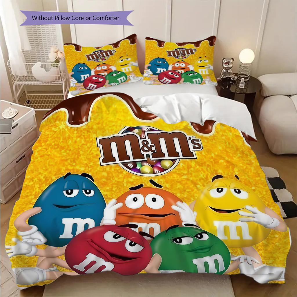 MMs Colorful Characters Three-piece set(1 * duvet cover + 2 * pillowcase, without core) Christmas birthday gift Duvet cover and pillowcase Bedding set
