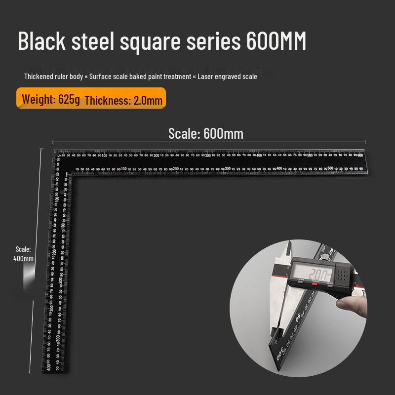 Thickened Stainless Steel L-Shaped Angle Ruler 90° for Woodworking - Available in 300mm, 500mm, and 600mm