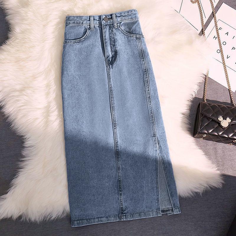 2026 Summer Women s High Waist Mid-Length Denim Skirt with Side Slit S