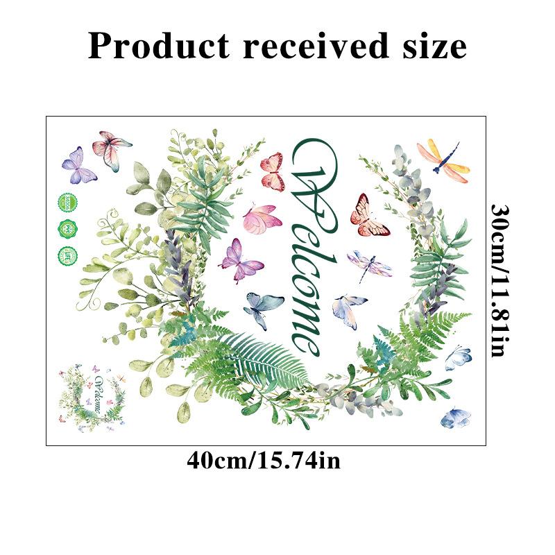 Welcome Door Sticker Green Leaf Butterfly Decal Removable Welcome for Entryway Decor Letters Decorations for Home Shop Glass