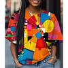 Cartoon Character Pattern Denim Print Round Neck T-shirt for Spring and Summer Casual Short Sleeved Top Women's Clothing
