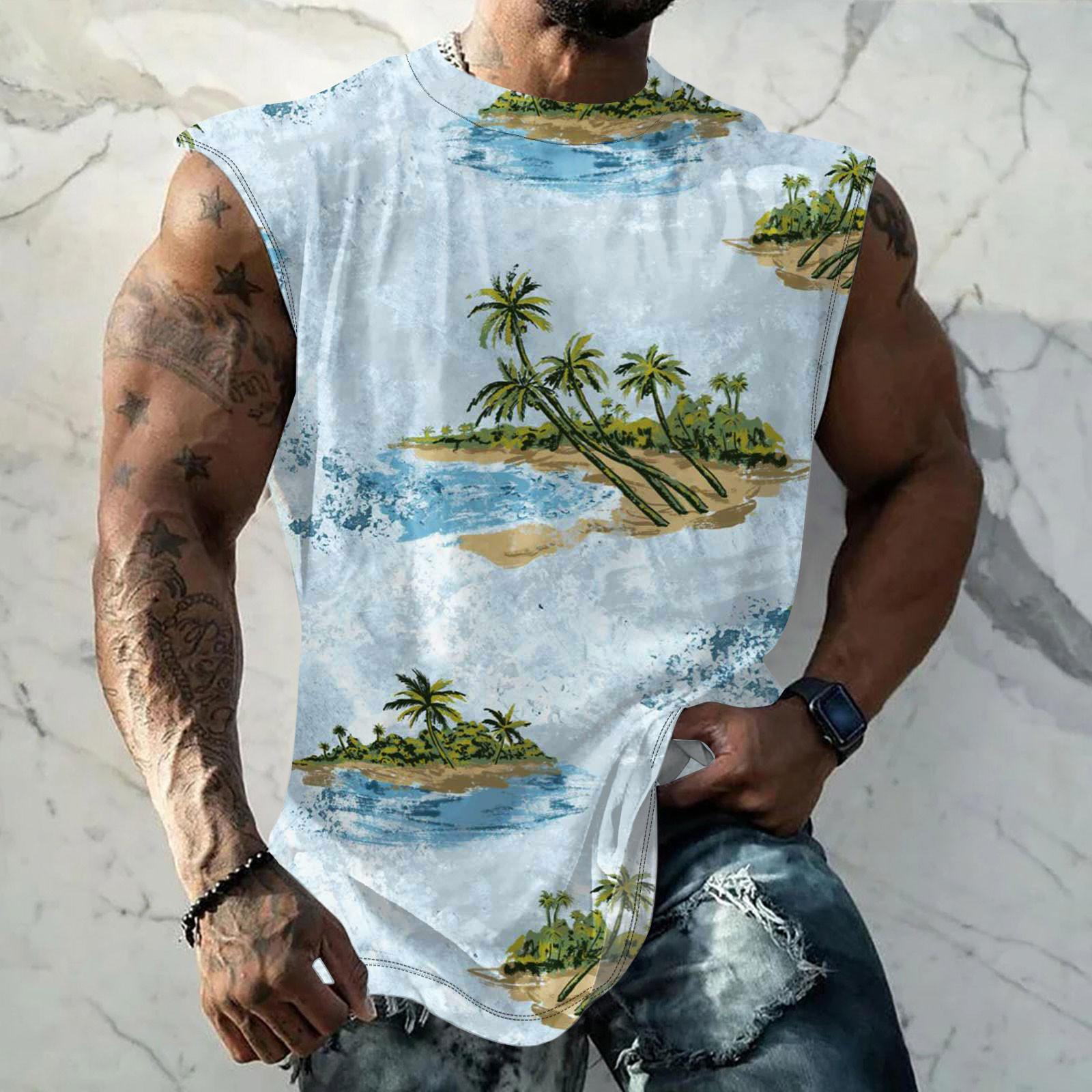 

Чоловіча літня пляжна безрукавка для серфінгу великого розміру, повсякденна дихаюча безрукавка, вільна чоловіча сорочка з принтом L