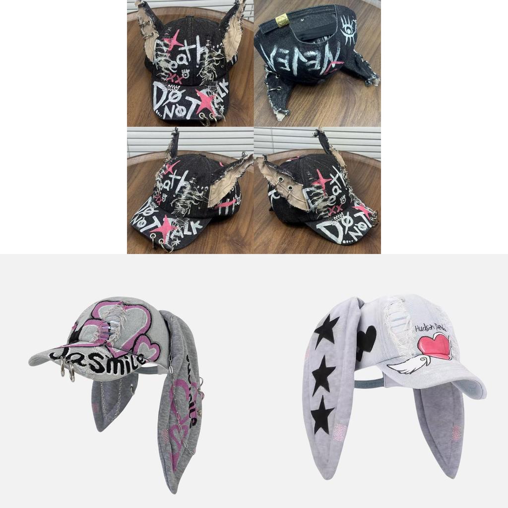 Newjeans Inspired Denim Baseball Cap With Handpainted Graffiti For Street Style And Sun Protection