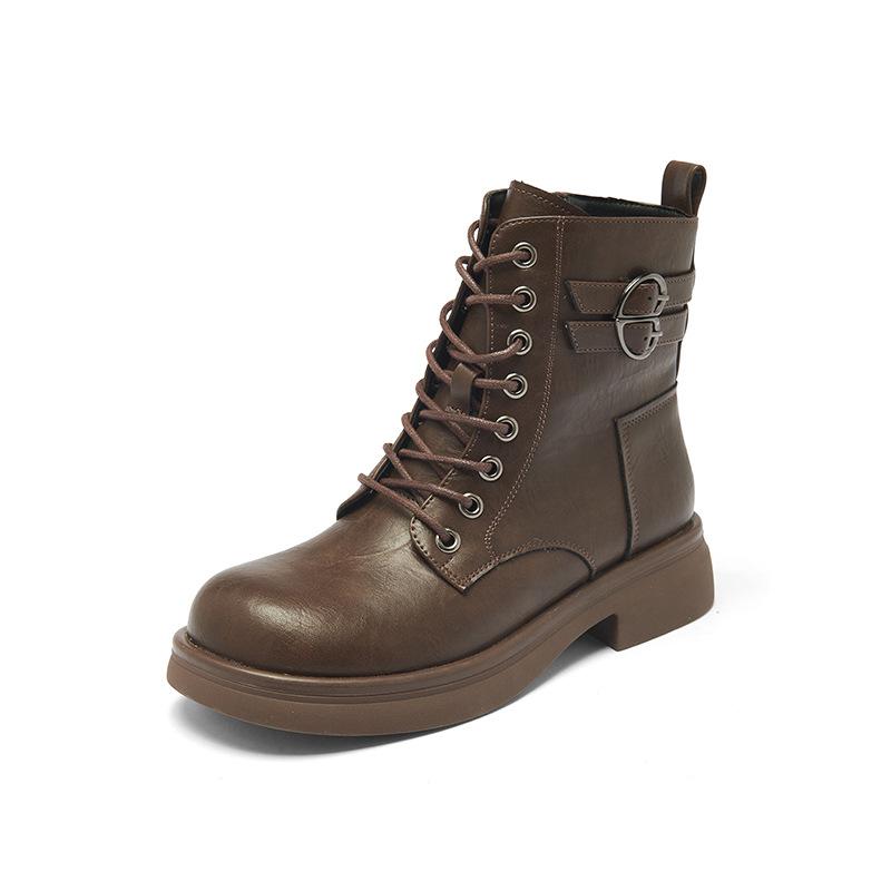 Augustine Martin Boots Women's 2025 New Autumn Brown Short Boots British Style Medium Tube Maillard Knight Boots