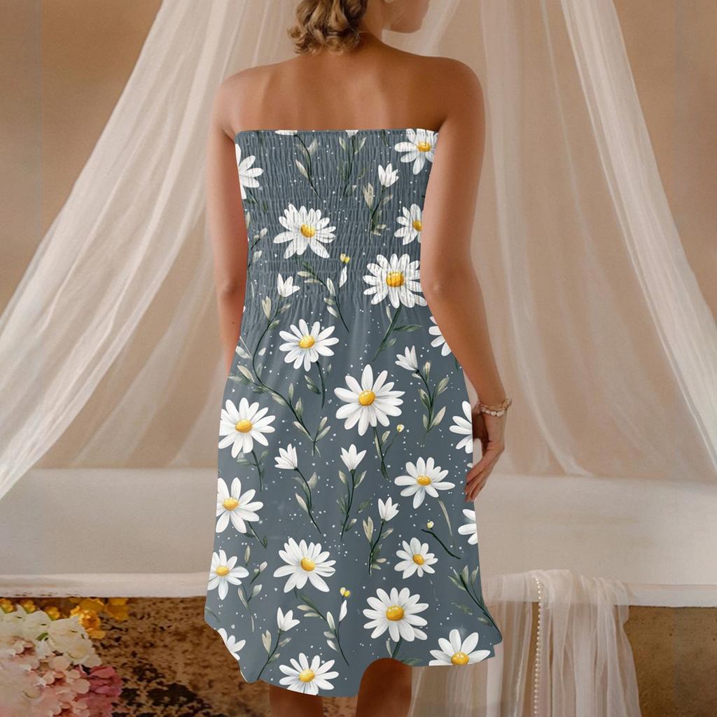 Modisches Damen Freizeit Tube Top mit Aufdruck Ärmelloses Kleid