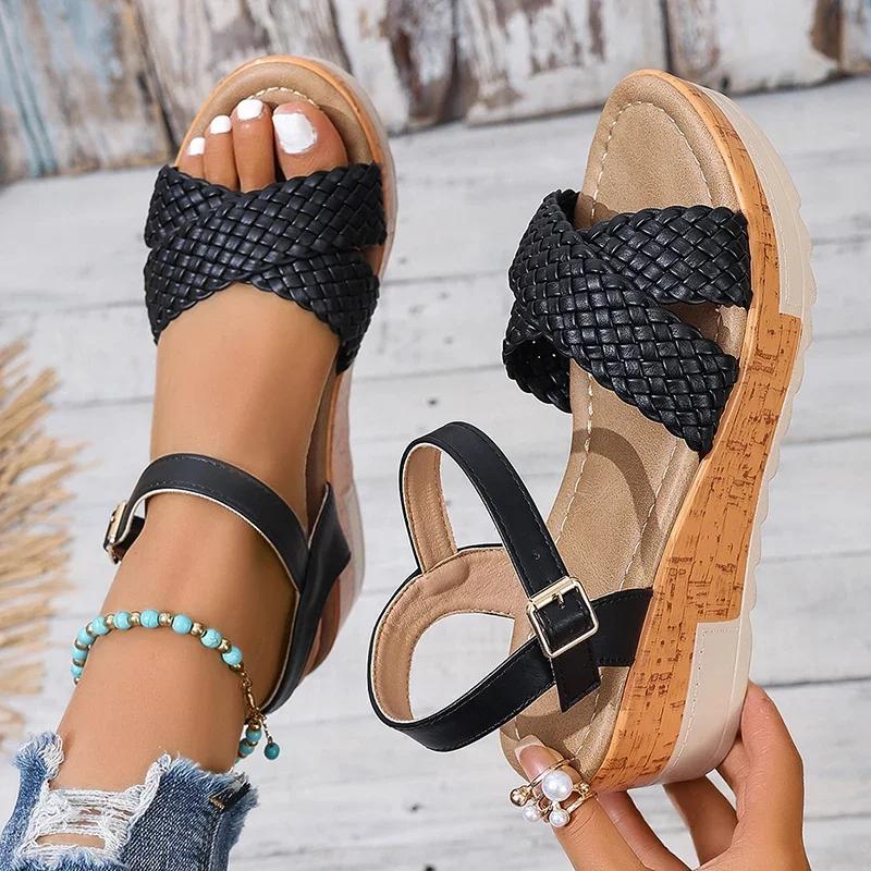 Fashion New Women's Braided Platform Sandals 2025 Summer Women Shoes Chunky Wedges Gladiator Sandals Woman Vacation Casual Beach Sandles