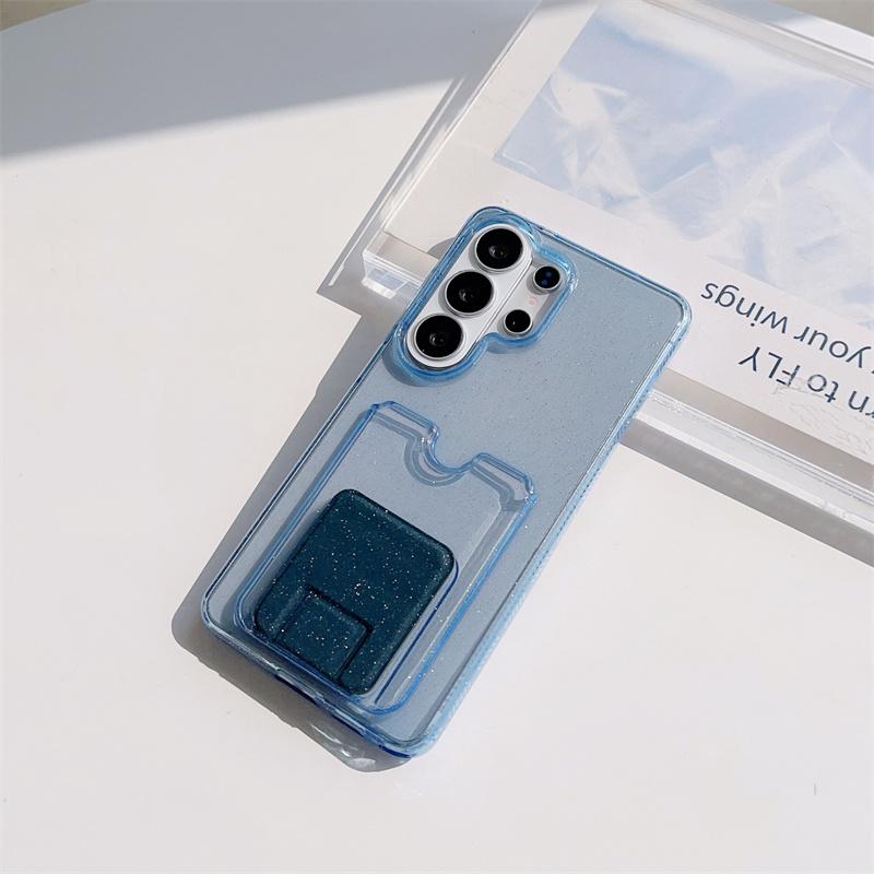 Transparent Glitter Bling Card Holder Wallet Phone Case For Samsung Galaxy S26 S25 S24 S23 Ultra Plus Soft TPU Shockproof Cover