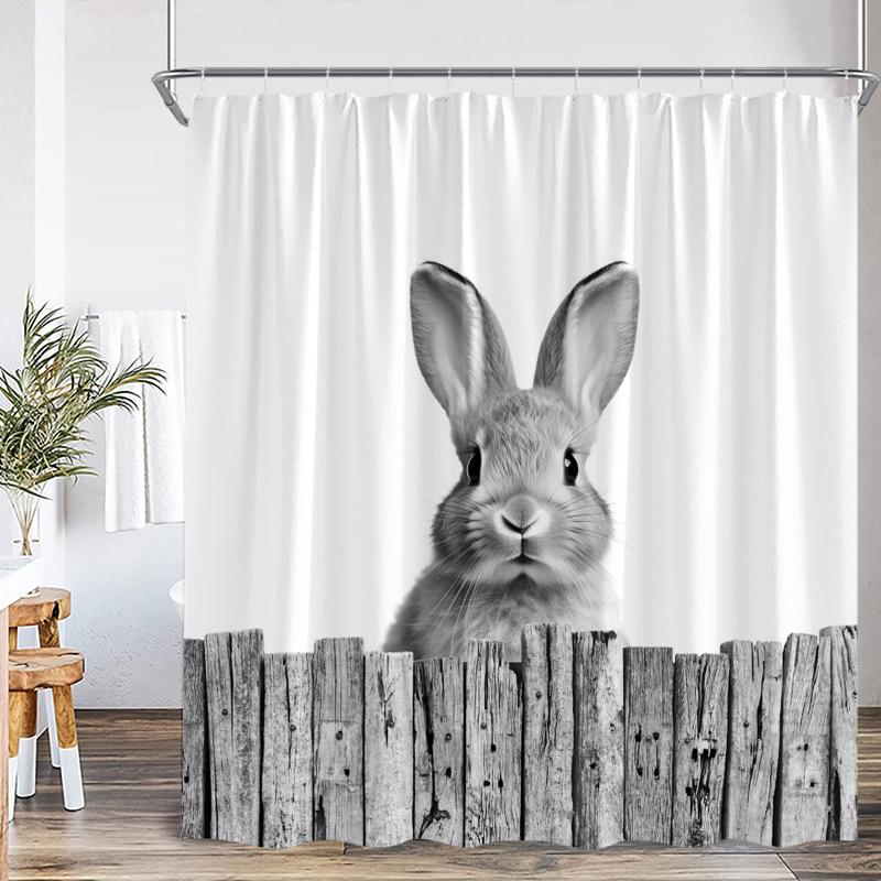 Shower Curtain, Easter Bunny Egg Waterproof Polyester Bathroom Curtain With Hooks, Spring Rabbit Dog Holiday Decor Bath Curtain