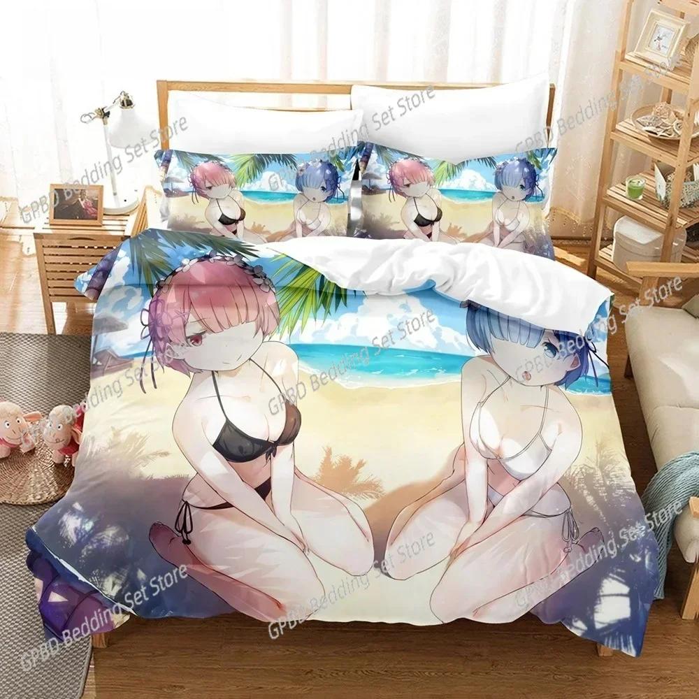New 3D Print Re Zero Rem Ram Bedding Set Single Twin Double Queen King Cal King Size Bed Linen Set