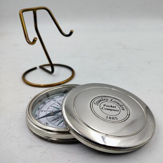 Silver Poem Compass 3'' with a beautiful stand. The perfect tabletop accessory and a beautiful addition
