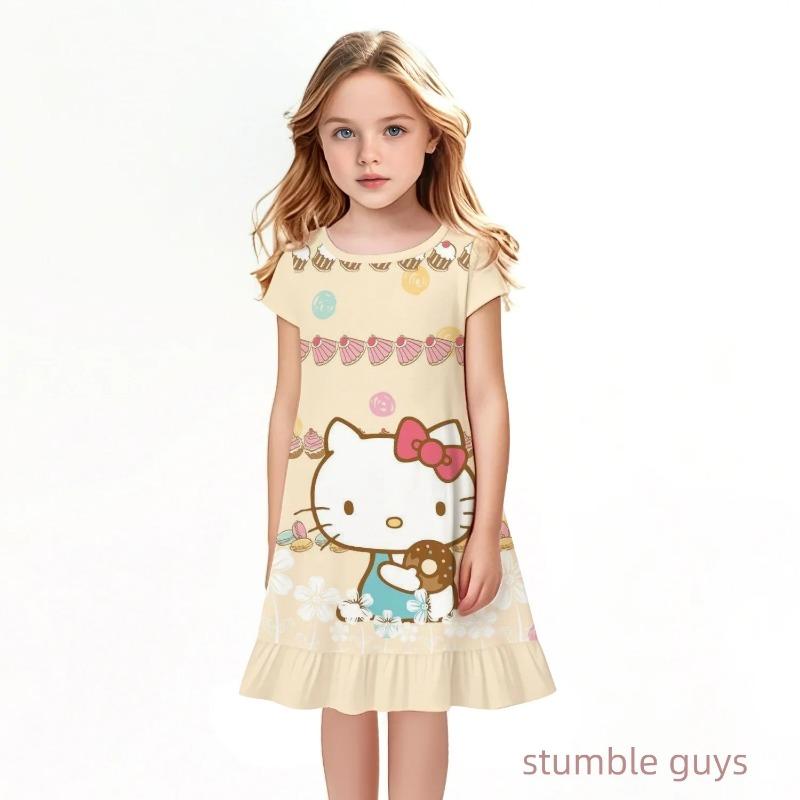Popular Kawaii Summer Children's New Fashion Girl Dress Comfortable Home Outdoor Cartoon