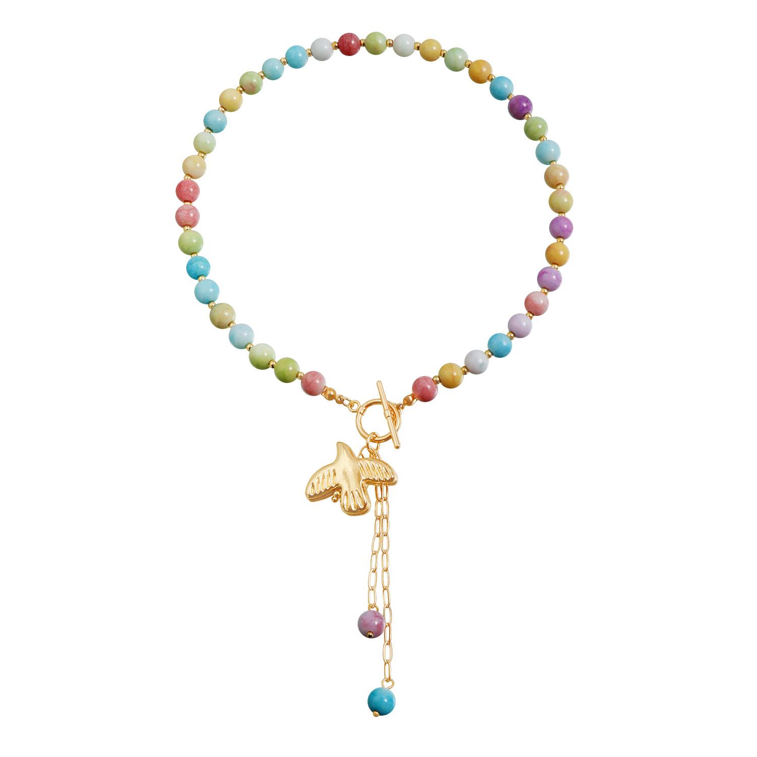 

Flying pigeon pendant colorful beaded necklace gentle pastoral fresh style necklace золотой