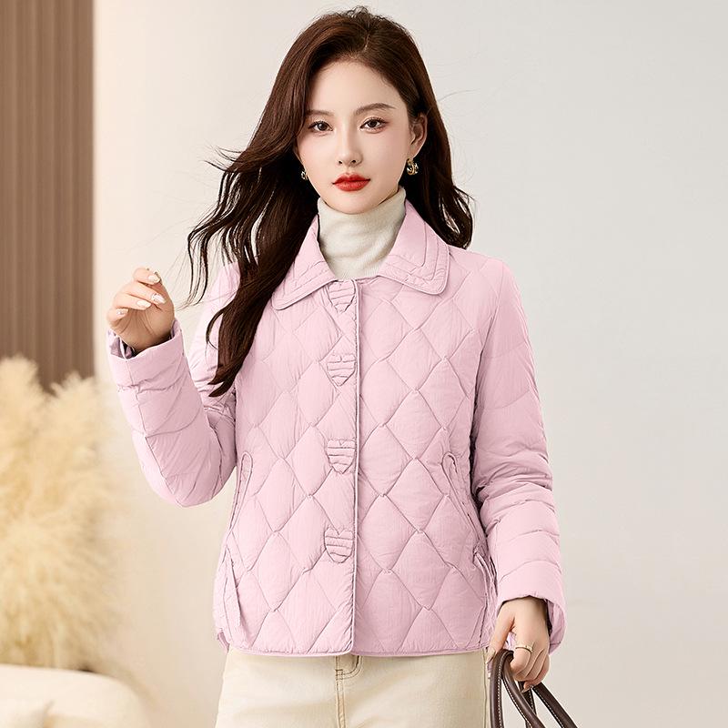 

Женская легкая пуховая куртка с ромбовидным узором - Осень/Зима, отложной воротник, пух белой утки, YX86199 XL: 120-130 jin