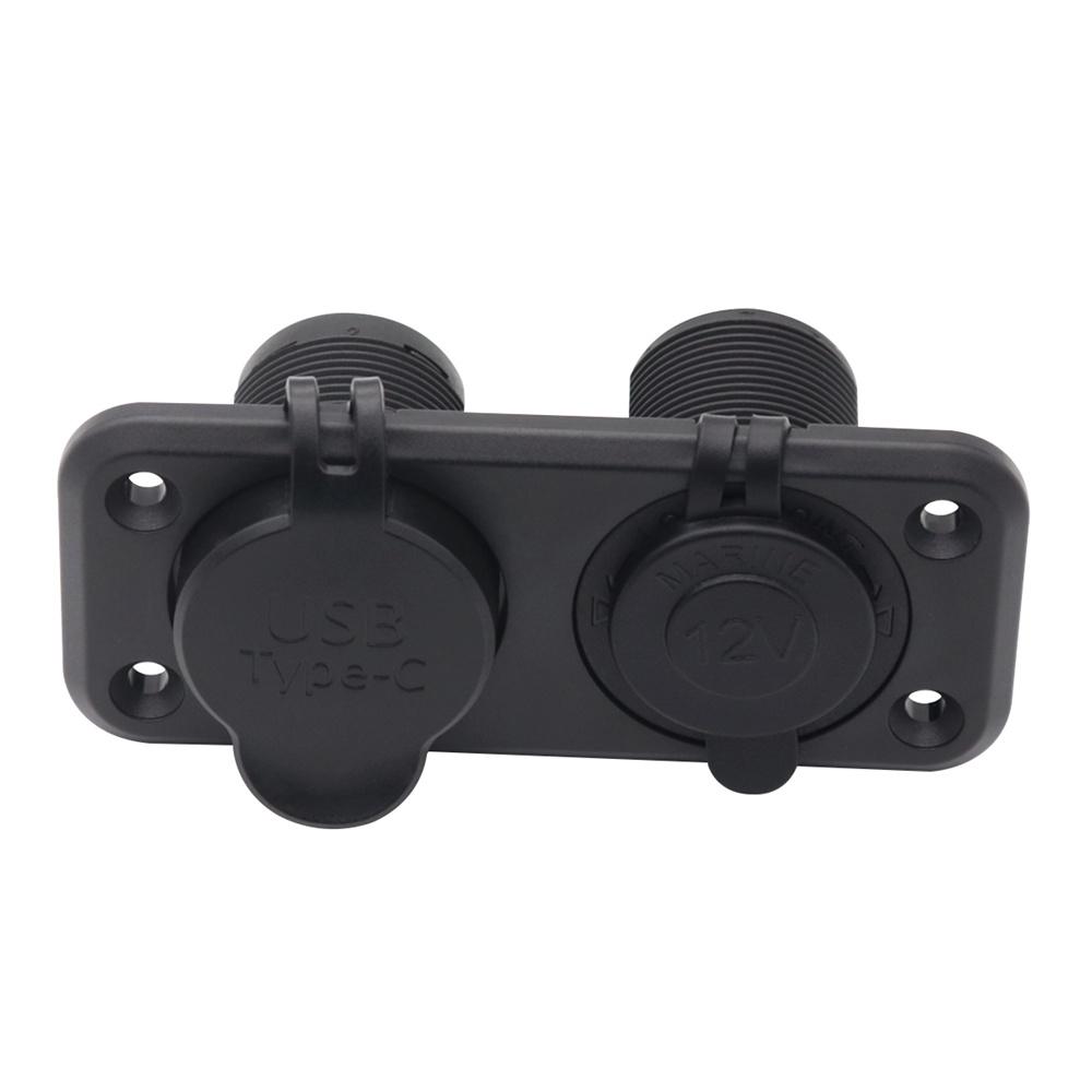 12V/24V QC 3.0 & TYPE-C Dual USB Charger Car Cigarette Lighter Socket Plug Panel