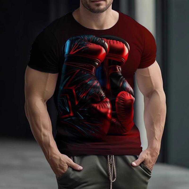 

Мужская футболка для фитнеса, боксерские перчатки, принтованный летний воротник для бокса, короткий рукав, облегающий топ 6XL