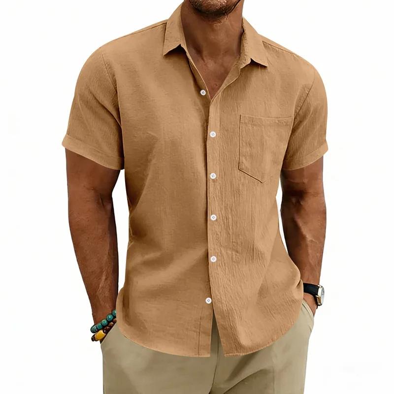 Men's Summer Beach Linen Shirt Breathable Lapel Casual Button Down Short Sleeve Tops White Black Daily Vacation Shirts For Men