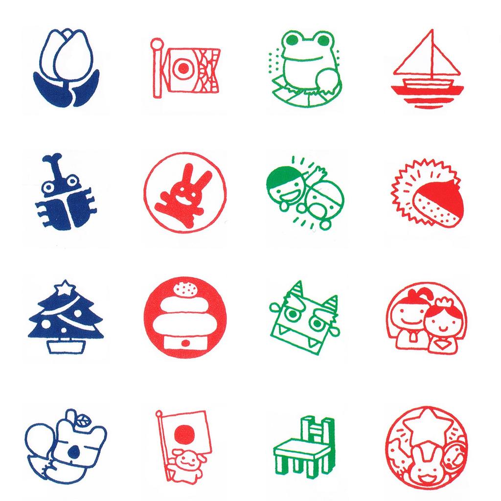 Shin Asahi Corporation Sacos Pon Tamper Illustration Attendance Stamp Set of 16 PS-160S