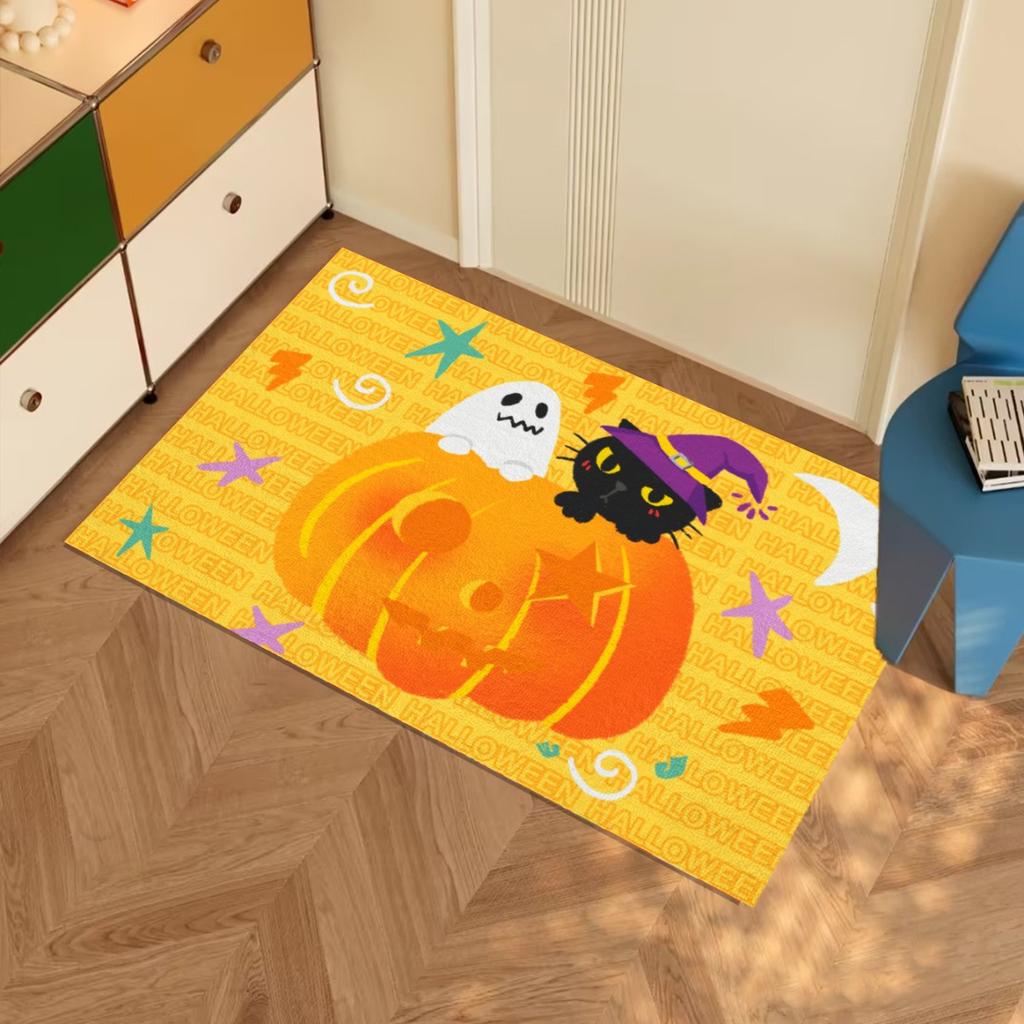 Halloween Jack Pumpkin Carpet Party Living Room Sofa Bedroom Bedside Study Entrance Door Rug Non-slip Cartoon Child Decor Mat