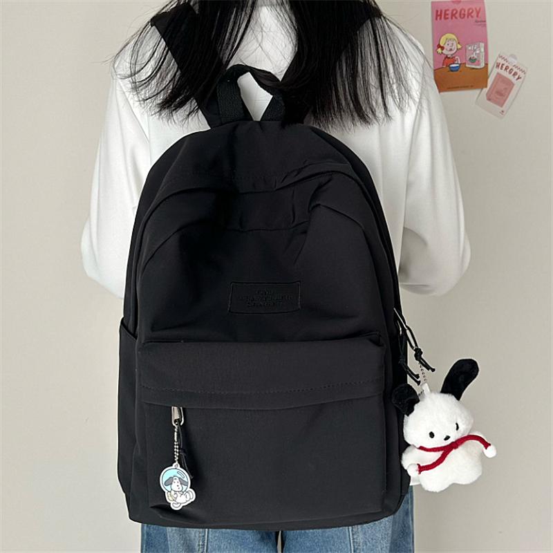 

Простой однотонный школьный рюкзак большой вместимости студенческий рюкзак кампус рюкзак универсальный чёрный