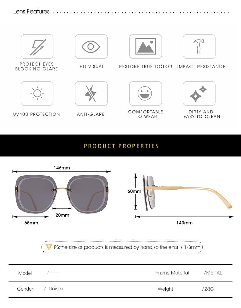 2021 European and American Square Frame Sunglasses with Rice Nail Grooved Lenses for Women