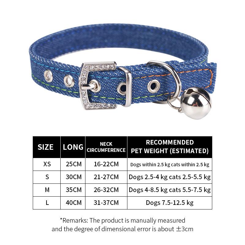 Adjustable Pet Collar with Bell Simple Design Leather Denim Necklace for Small Medium Dogs Cats Durable Safe All Breeds