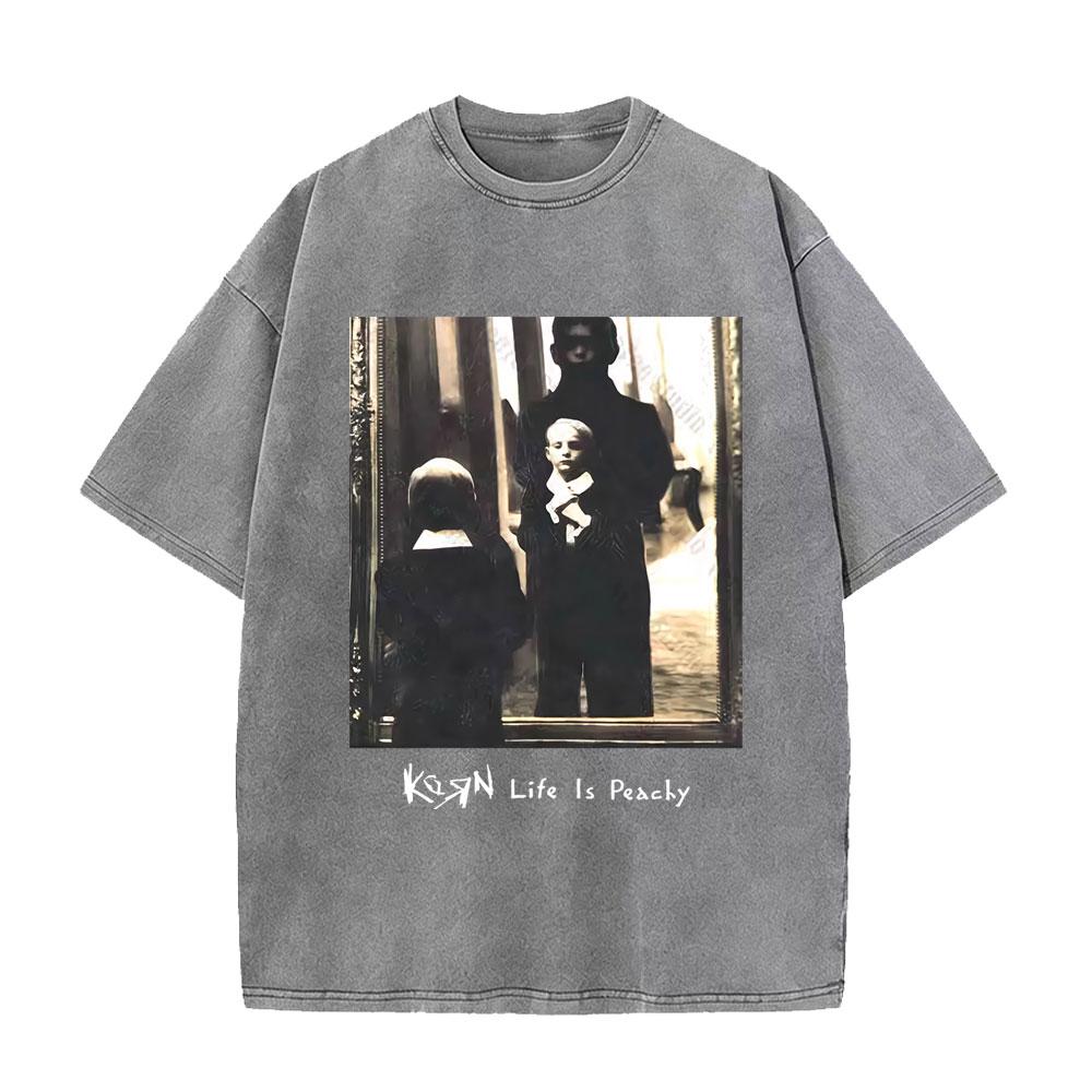 Washed Vintage Rock Band Korn Freak on A Leash Double Sided Print T Shirt Men Gothic Casual Oversized Tees Unisex Summer Tshirt
