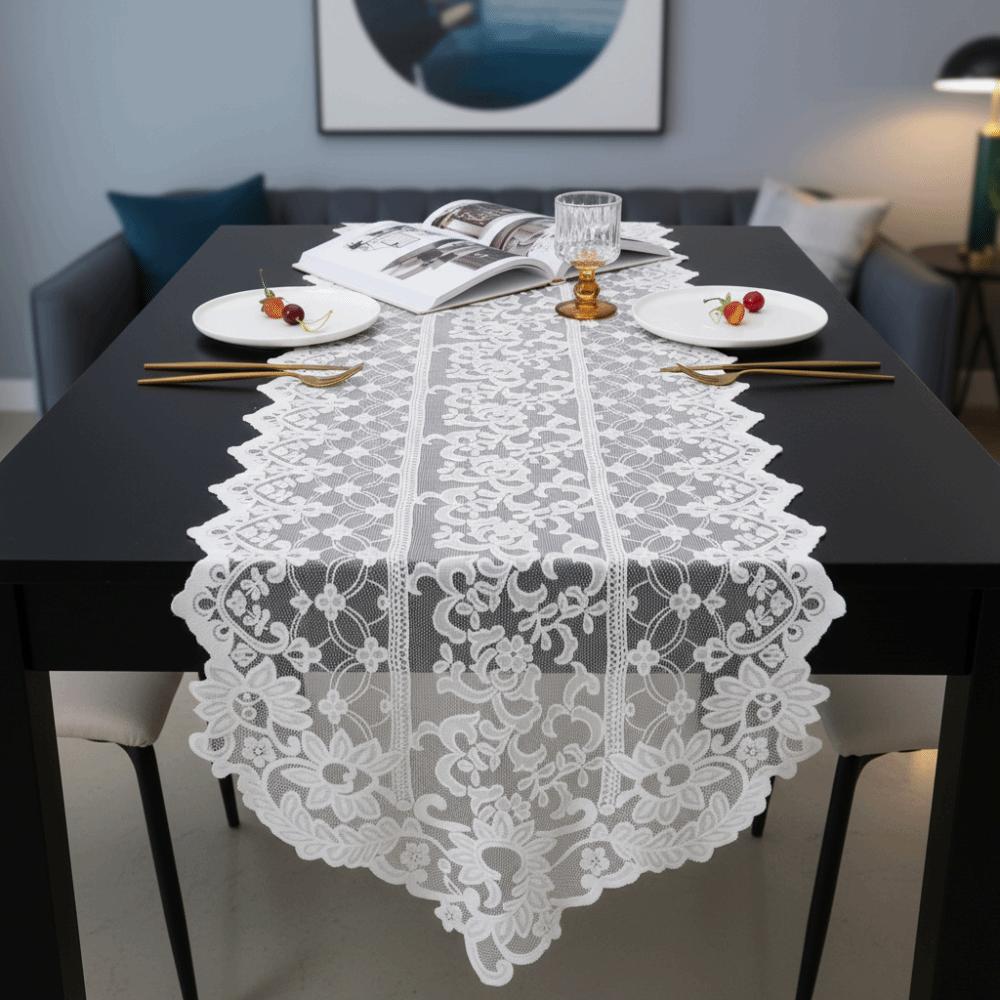 Minimalist Elegant Lace Table Runner Long Strip Shape French Style Table Cover Polyester Washable Table Flag Living Room