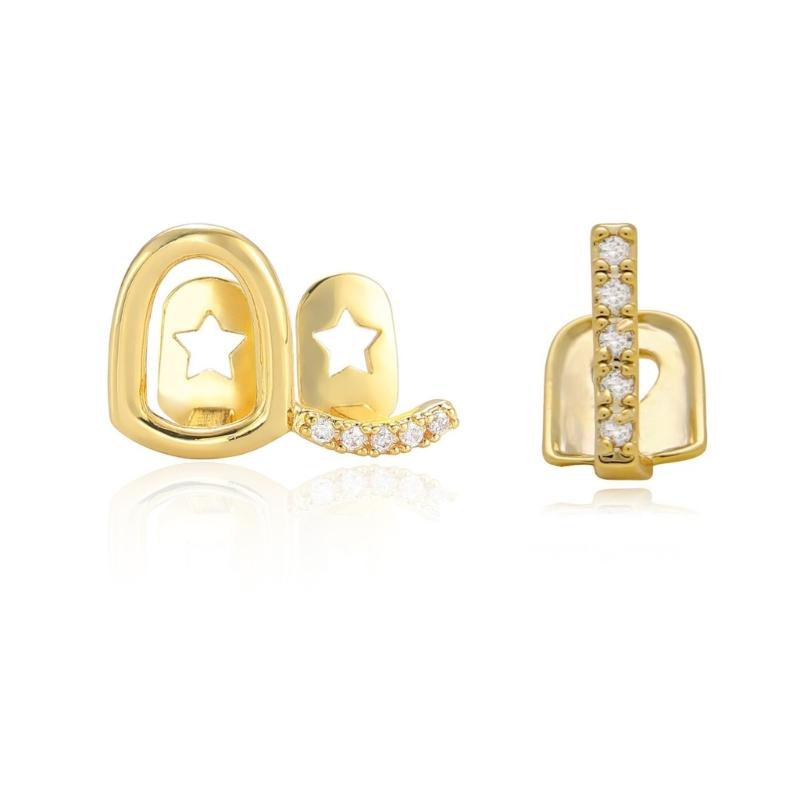 

Interchangeable Dental Grillzs Set Modern Lattice Pattern Cubic Zirconia Inlaid Copper Base Metal Mouth Jewelry