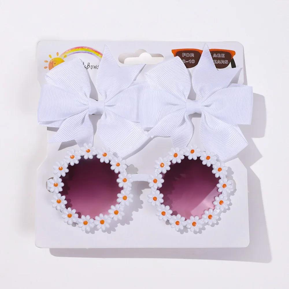 1Set Children Headwear Glasses Solid Soft Bowknot Head Bands Girls Lace Barrette Retro Headbands Sunglasses Kids Hair Band Sets