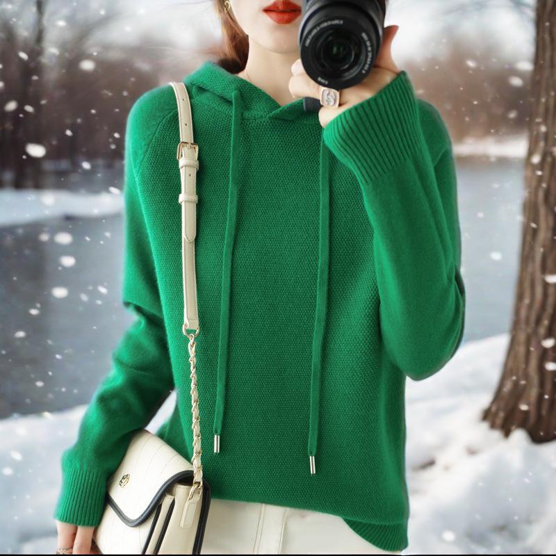 Hooded sweater hoodie inner knit sweater casual large size hooded sweater