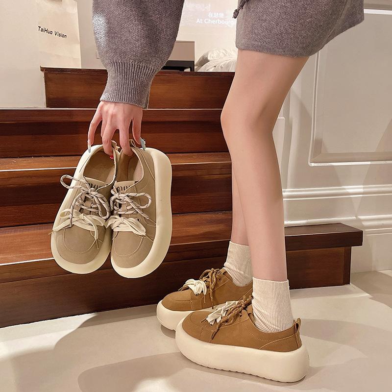 Thick-soled Lace-up Round Head Fashionable Retro Shoes Are Popular, and the Height Will Increase In Autumn. Casual and Versatile Niche