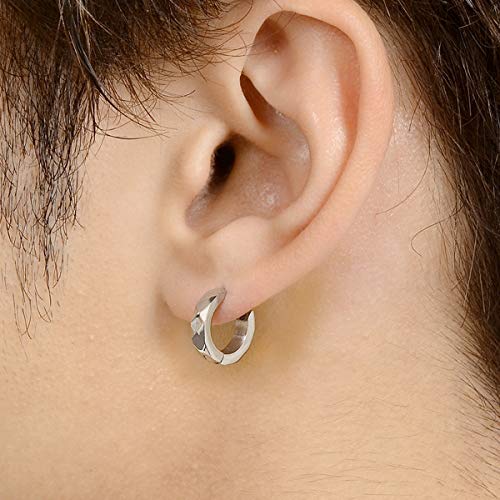 LION HEART Men's Single Hoop Earrings, Stainless Steel, Hypoallergenic, Silver Color, Perfect for Boyfriends, Simple Design
