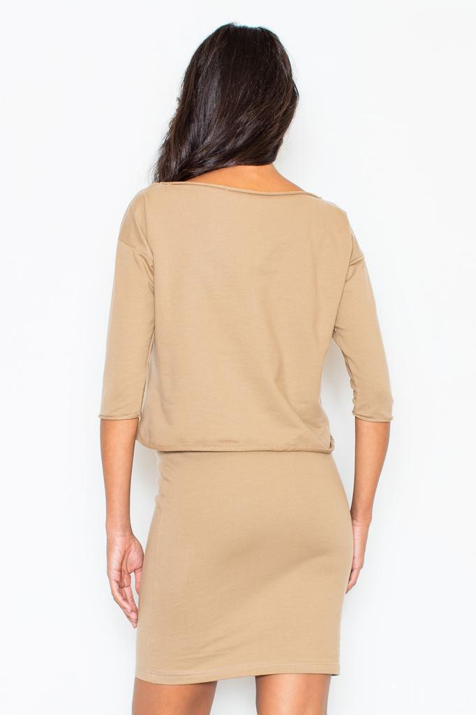 Elegancka Sukienka Z Luźną Górą - Dół Dopasowany - Beżowa Sukienka M206 Rozmiar Xl