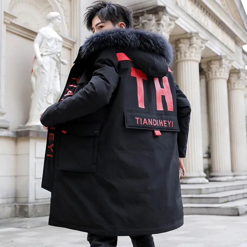 Large Fur Collar Down Jacket Men's Winter Thickening Cotton Jacket Mid-length Hooded Outwear Casual Jacket Wild Zipper Warm Down Coats