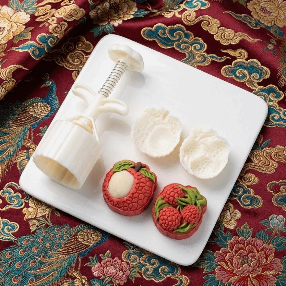 Non-Stick Litchi Shaped Mooncake Mold Plastic Pastries Mold Cookie Stamp Mid-Autumn Festival