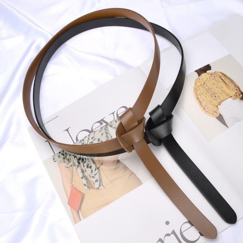 Cowhide Belt for Women Fashion Versatile Small Suit Decoration Windbreaker Sweater Knotted Women Genuine Leather Belt