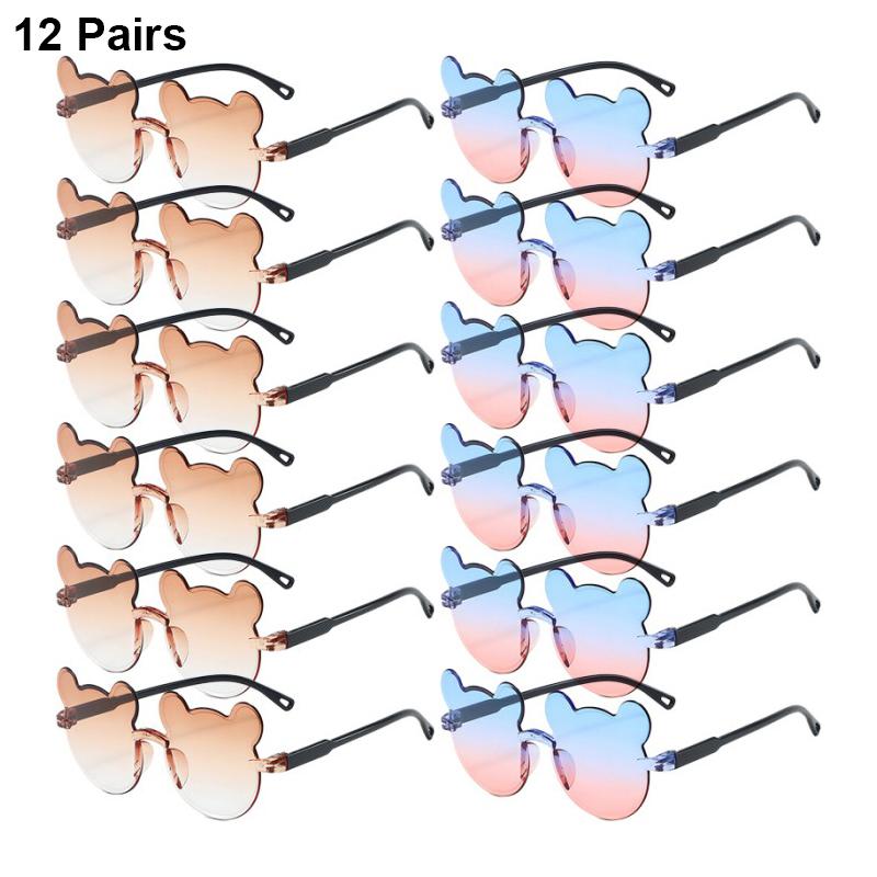 1/12 Pairs Cute Bear Shaped Sunglasses for Children  New Fashion Rimless Multi-color Decor Shades Stylish Design Sun Glasses